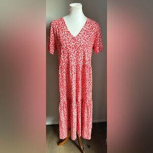 J.Crew Tiered 100% Cotton Midi Floral V-Neck Short Sleeve Dress In Size M
